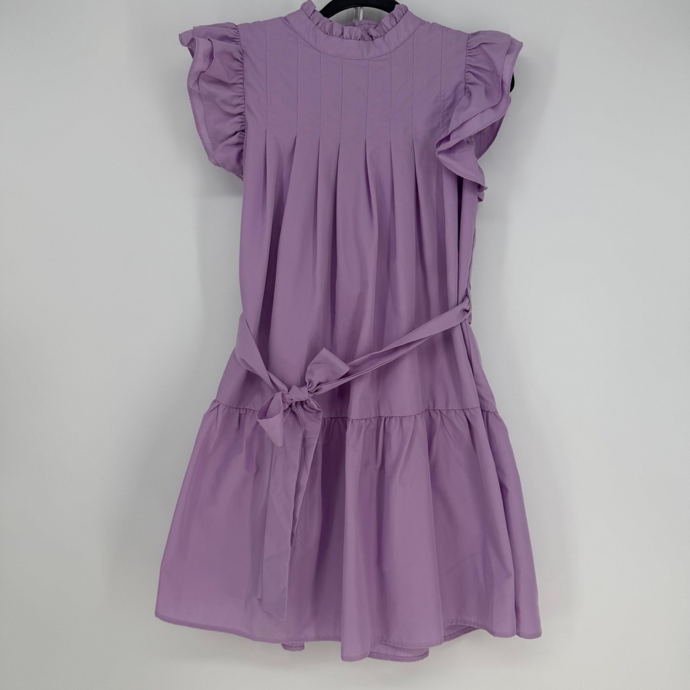 TCEC Dress Women Small Purple Ruffle Sleeve Mini Tiered Belted Coquette Babydoll